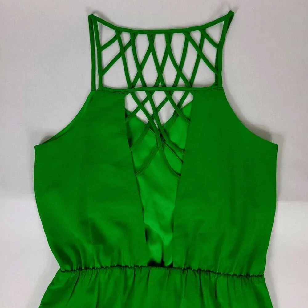FABLE Green Lattice Back Halter Neck Elastic Waist Mini Dress Women's‎ Size M